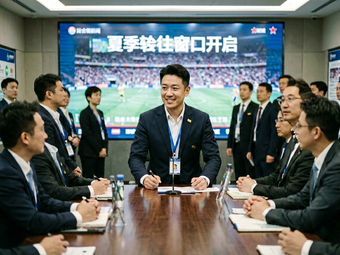 V体育转会新闻：足球俱乐部官宣球员转会的新闻发布会现场